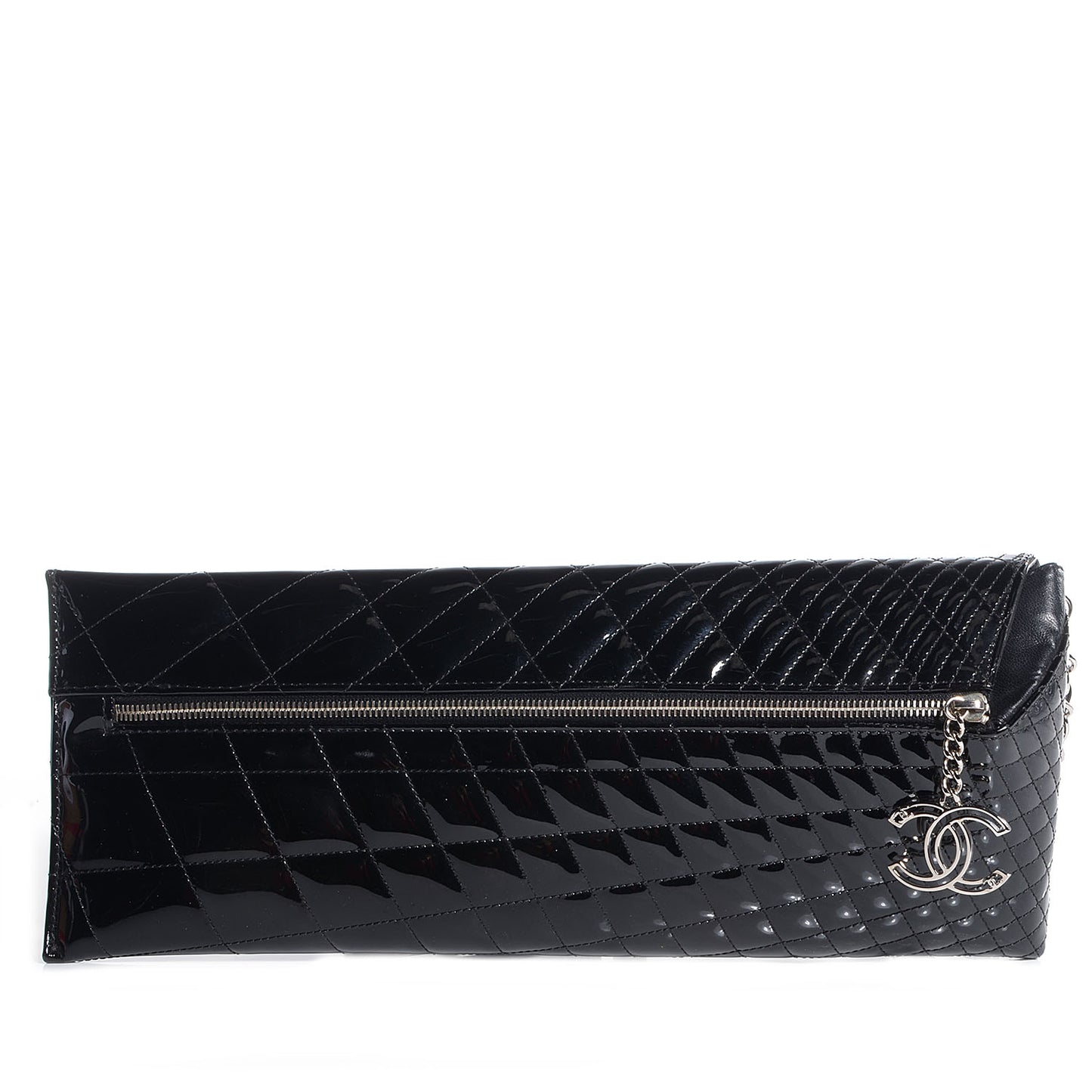 Patent Geometric Quilted Large Kaleidoscope Clutch Black