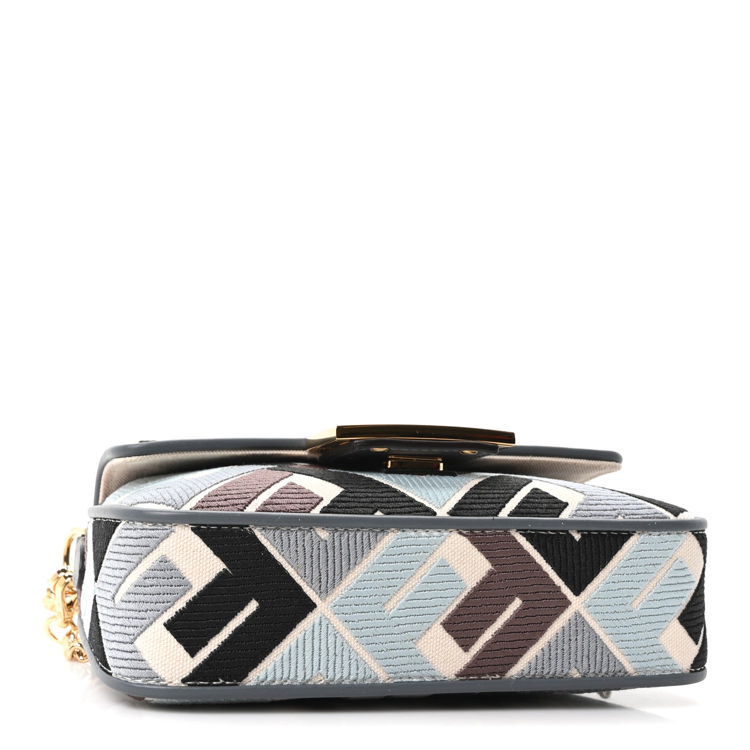 Fendi Canvas Vitello King Seta FF Embroidered Mini Baguette Anice Tortora 4 of 10