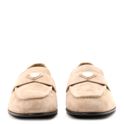 Prada Suede Calfskin Metal Triangle Logo 10mm Loafers 38.5 Corda 3 of 8