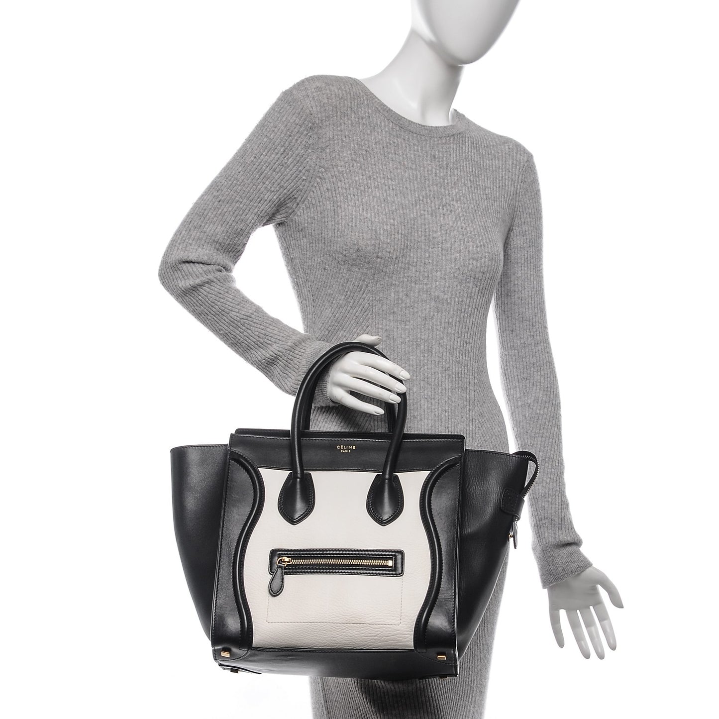Smooth Calfskin Shrunken Lambskin Mini Bi-Color Luggage Black White