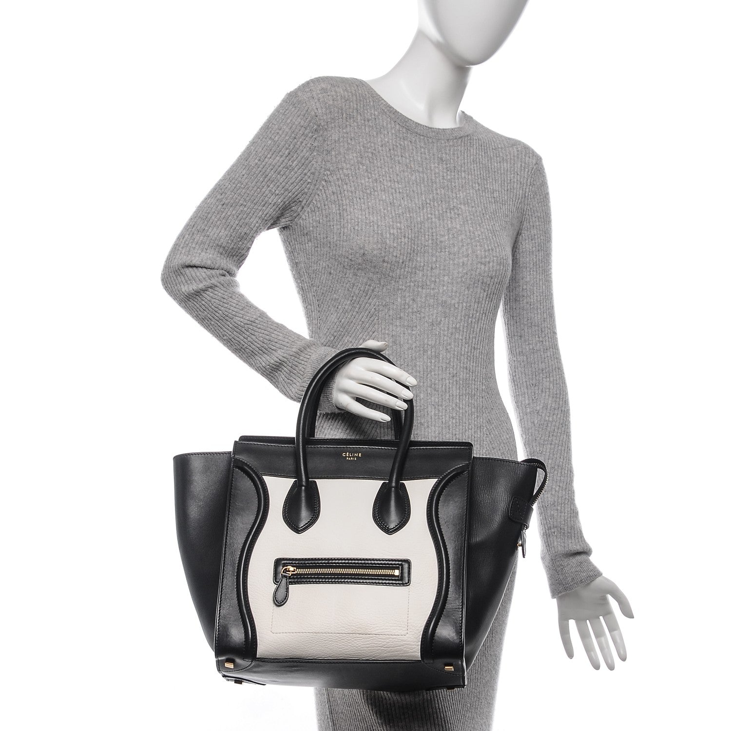 Celine Smooth Calfskin Shrunken Lambskin Mini Bi-Color Luggage Black White 2 of 9