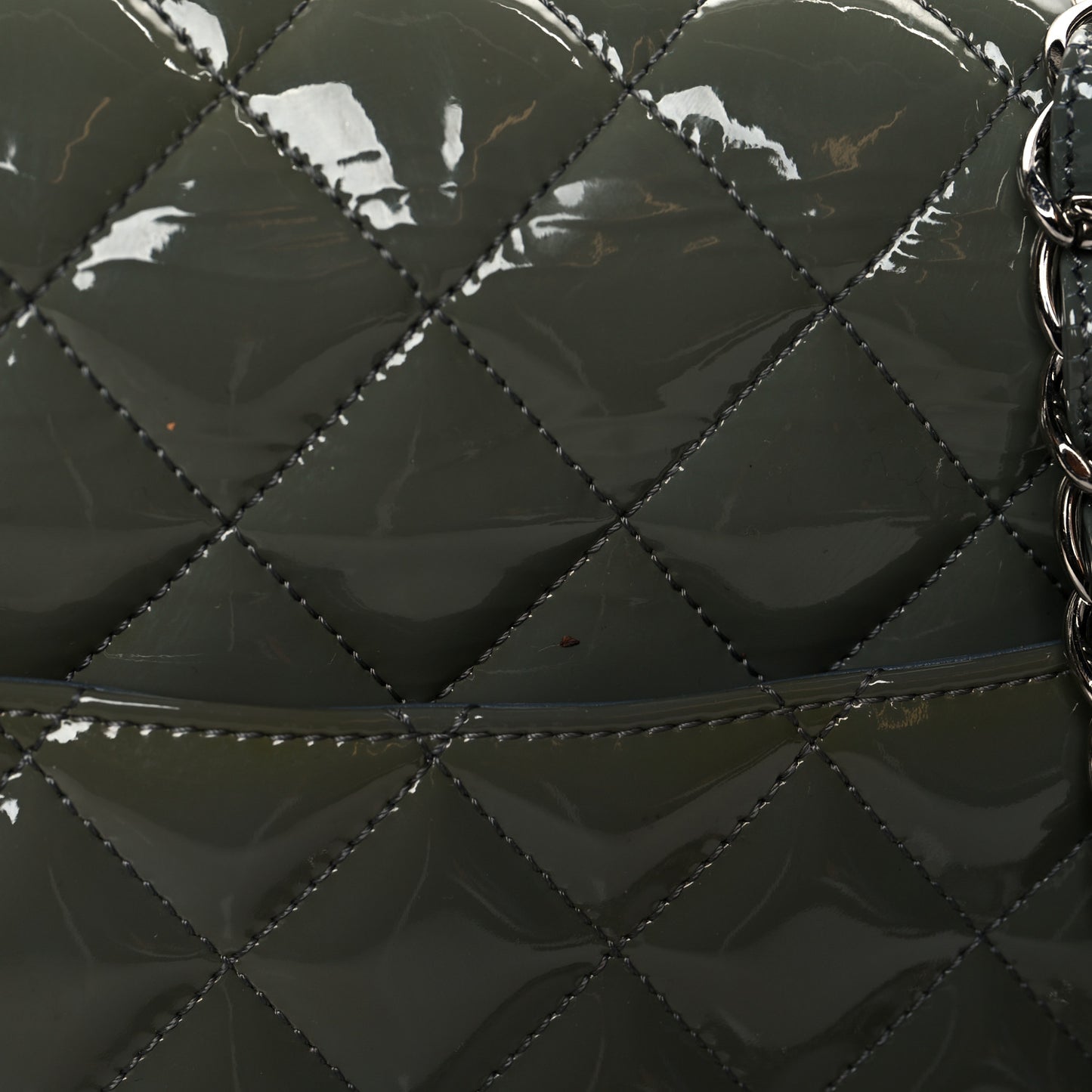 Patent Quilted Jumbo Single Flap Green