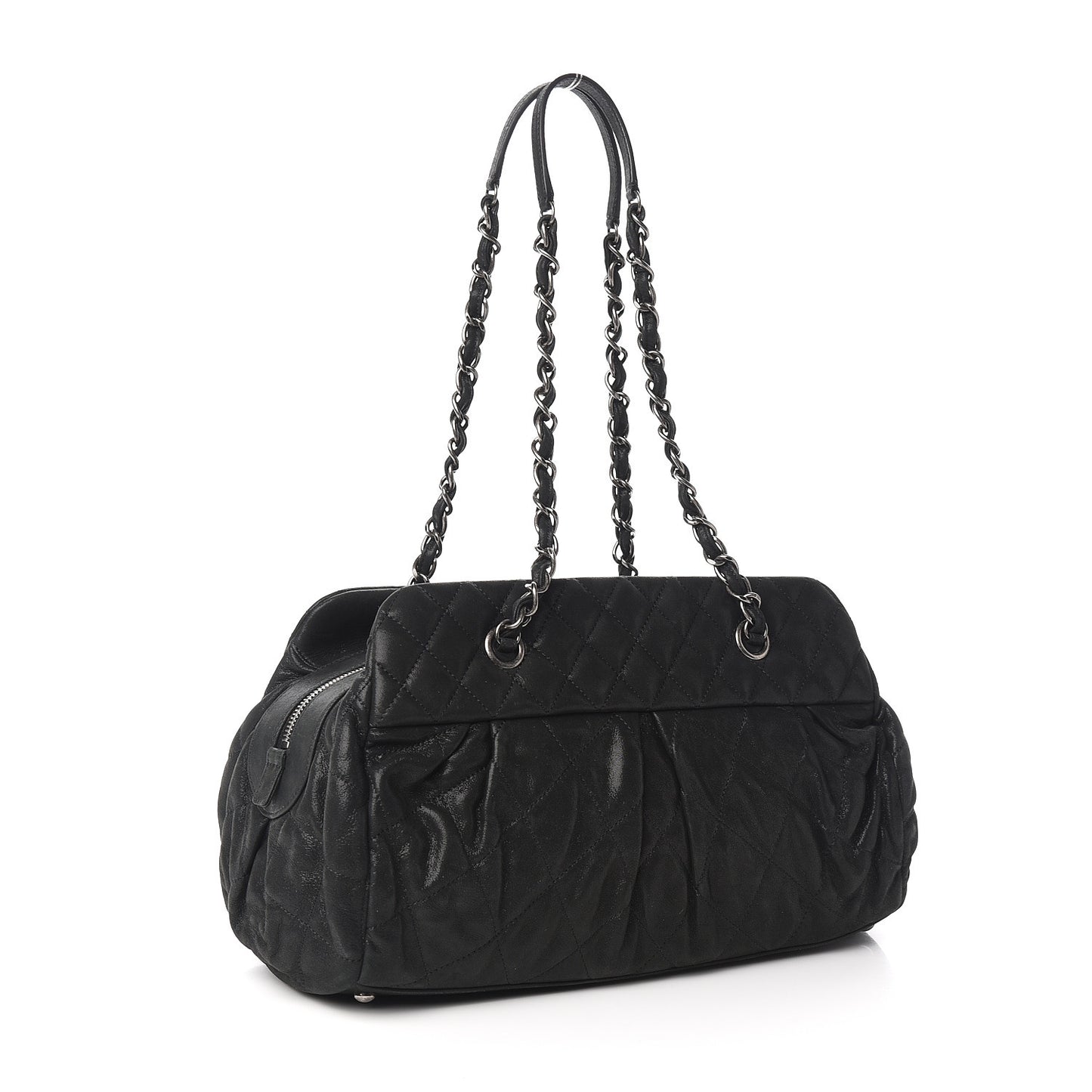 Iridescent Calfskin Chic Quilt Bowling Bag Black
