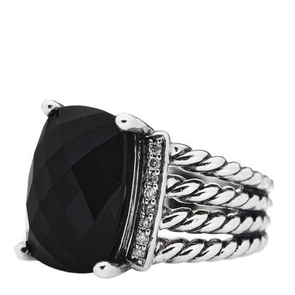 David Yurman Sterling Silver Diamond Black Onyx 16mm Wheaton Ring 52 6 3 of 5