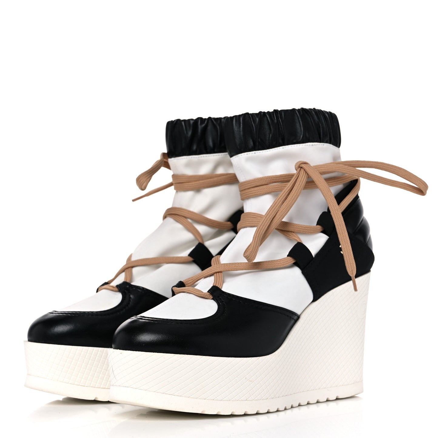 Patent Calfskin Runway Wedge Short Platform Boots 40 Black White Beige