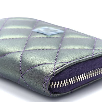 Chanel Metallic Lambskin Quilted Zip Around Coin Purse Wallet Dark Purple 11 of 12