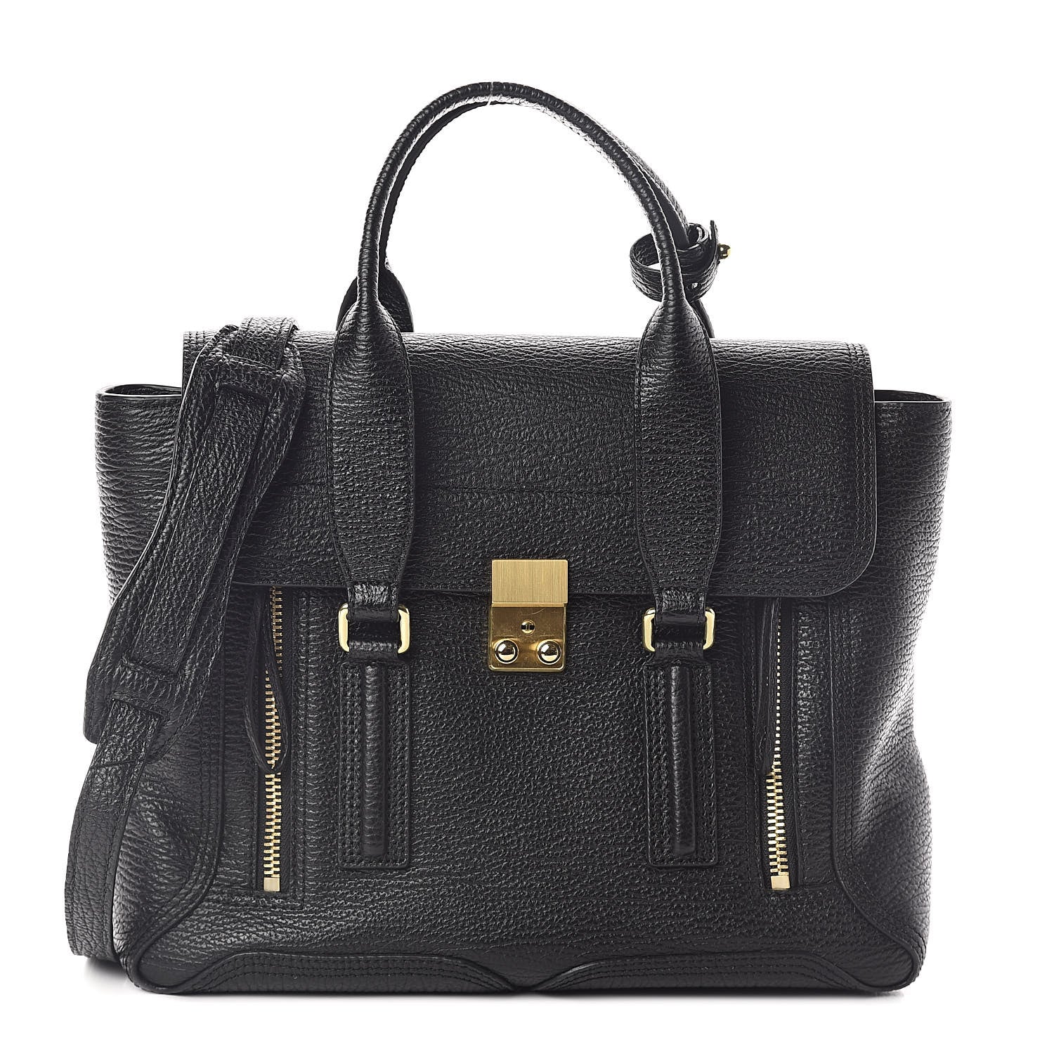 3.1 Phillip Lim 3.1 Textured Calfskin Medium Pashli Satchel Black 1 of 9