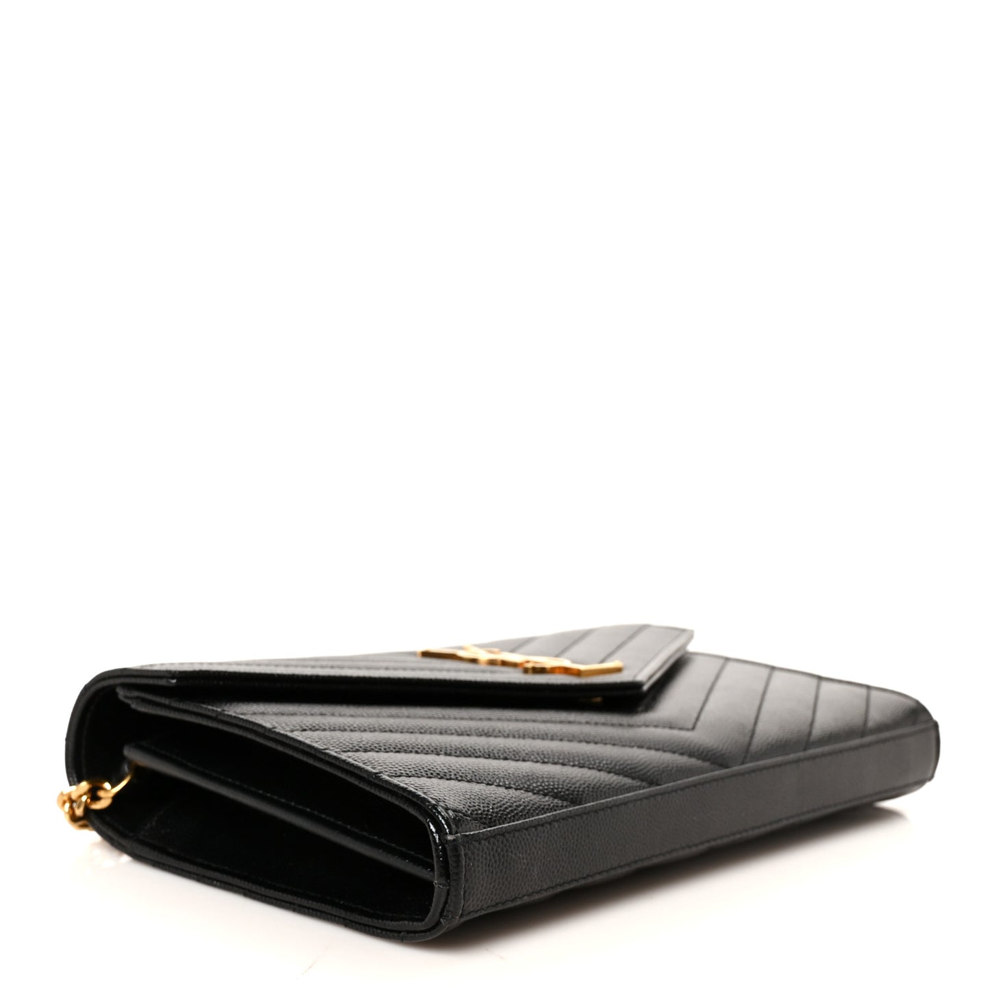 Grain De Poudre Matelasse Chevron Monogram Chain Wallet Black