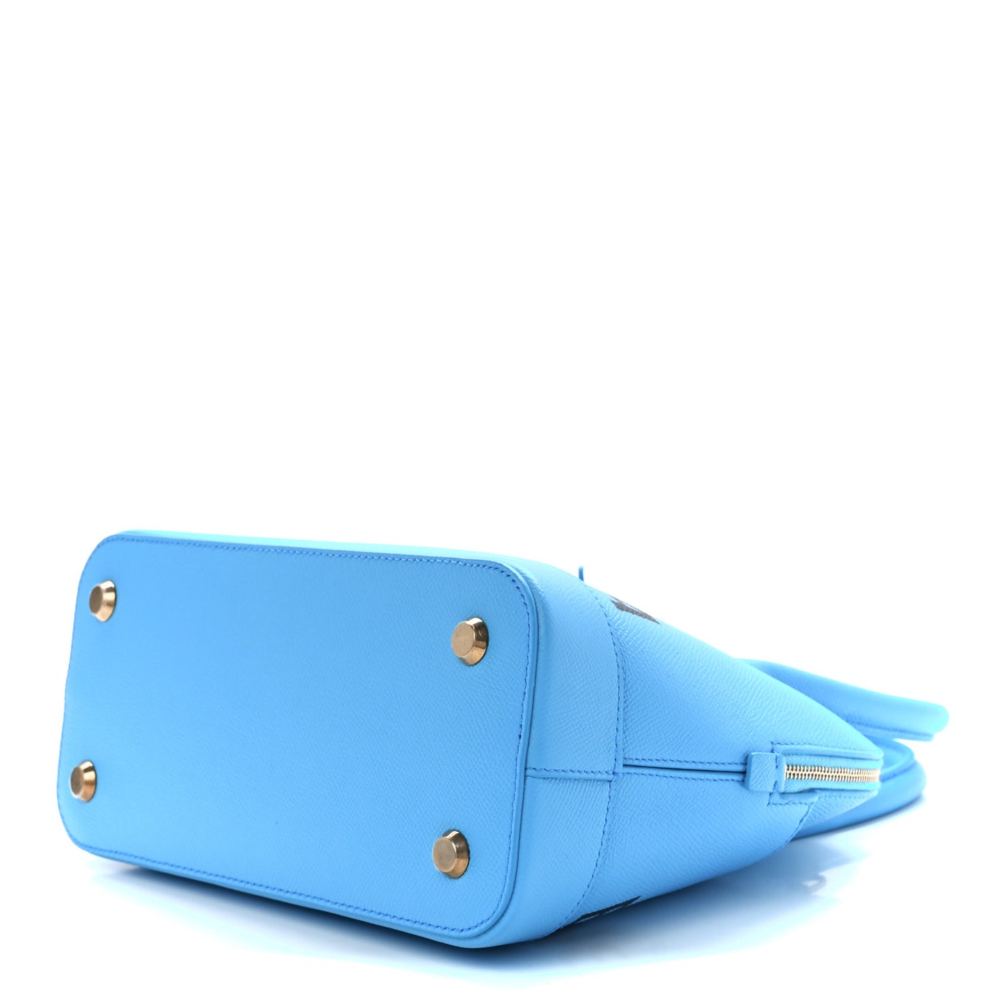 Signature Grained Calfskin Logo S Ville Top Handle Bag Bleu Turquoise