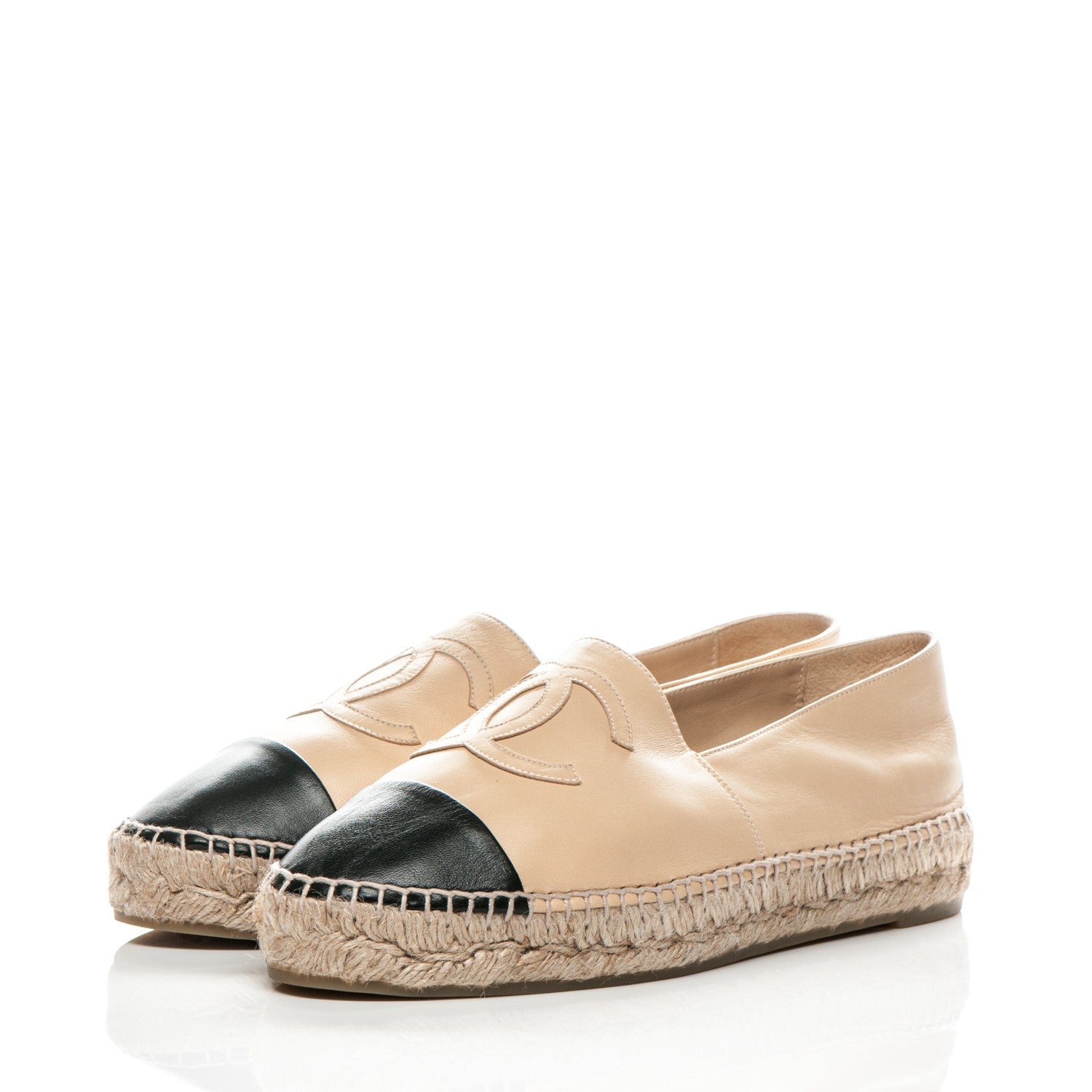 Chanel Lambskin CC Espadrilles 39 Beige Black 3 of 7