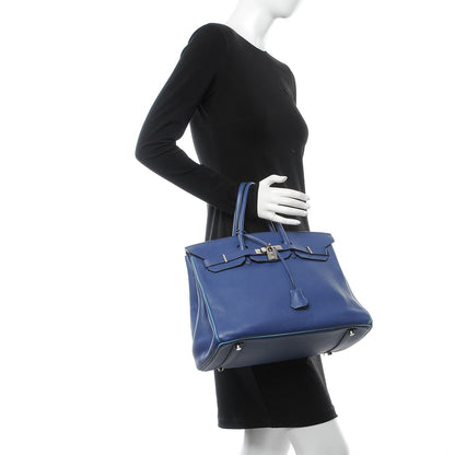 Hermes Taurillon Clemence Horseshoe Birkin 35 Bleu Brighton Blue Jean 2 of 11