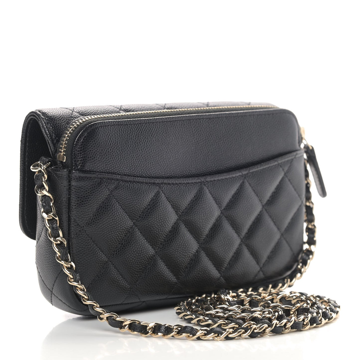 Caviar Quilted Flap Phone Holder With Chain Black
