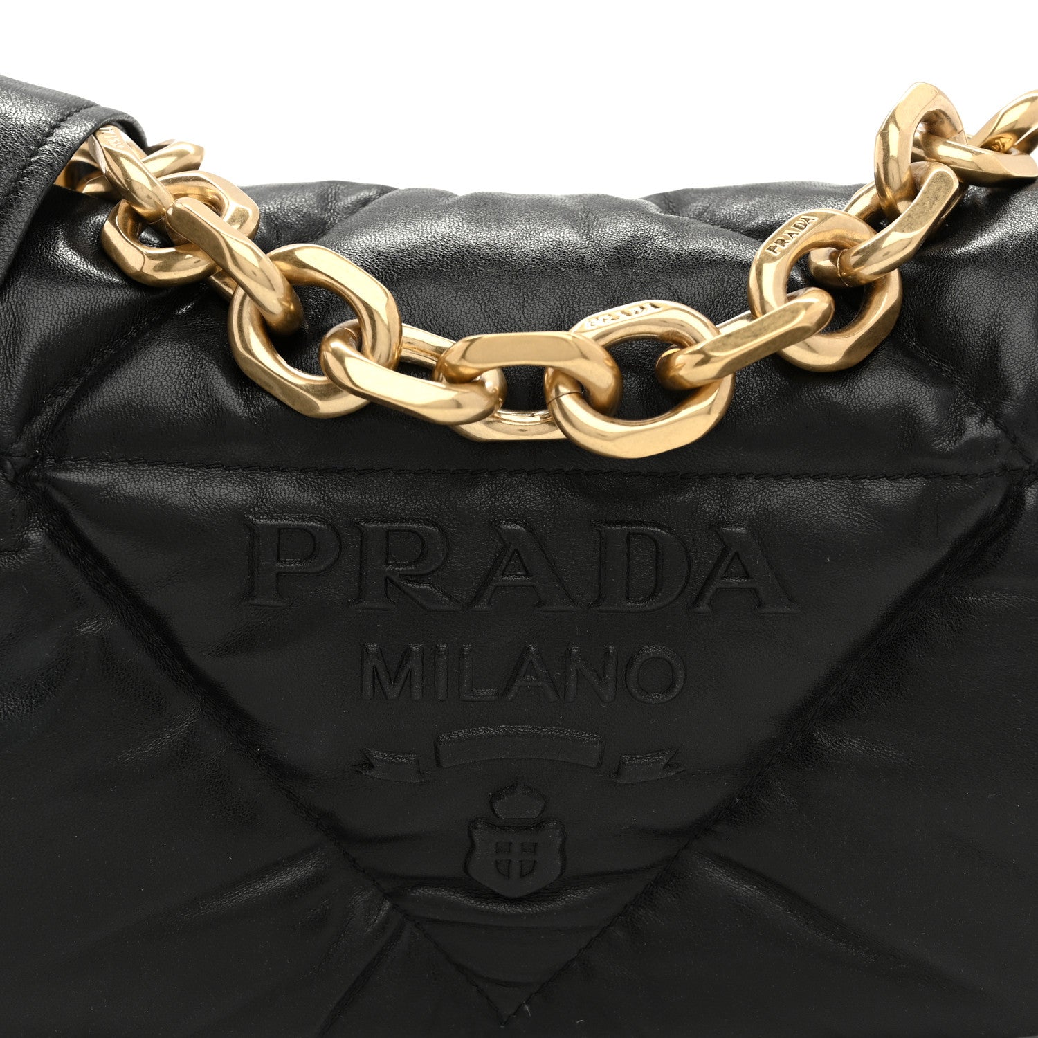 Prada Nappa Soft Padded Logo Embossed Triangle Quilted Small Shoulder Bag Black 9 of 11