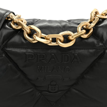 Prada Nappa Soft Padded Logo Embossed Triangle Quilted Small Shoulder Bag Black 9 of 11