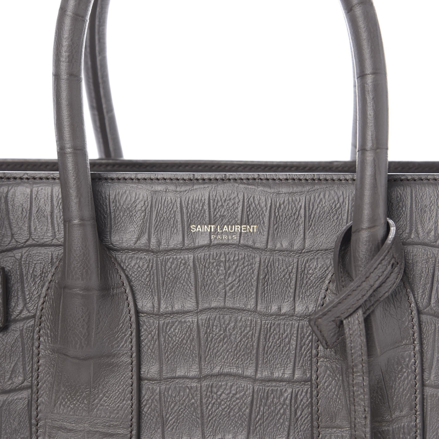 Saint Laurent Calfskin Crocodile Embossed Small Sac De Jour Earth 9 of 9
