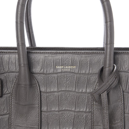 Saint Laurent Calfskin Crocodile Embossed Small Sac De Jour Earth 9 of 9