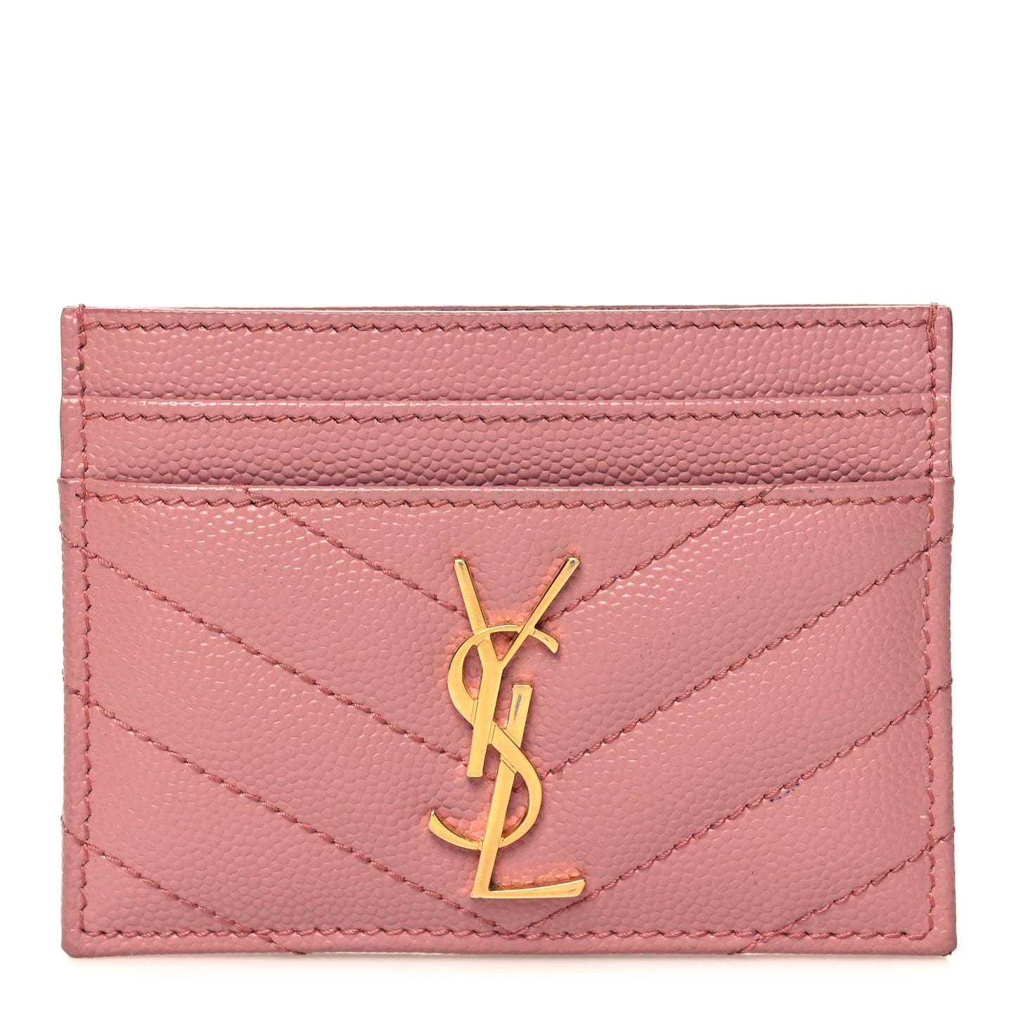 Grain De Poudre Matelasse Chevron Monogram Credit Card Case Dark Rose