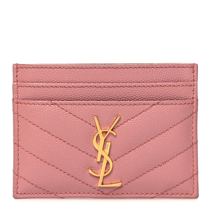 Saint Laurent Grain De Poudre Matelasse Chevron Monogram Credit Card Case Dark Rose 1 of 11