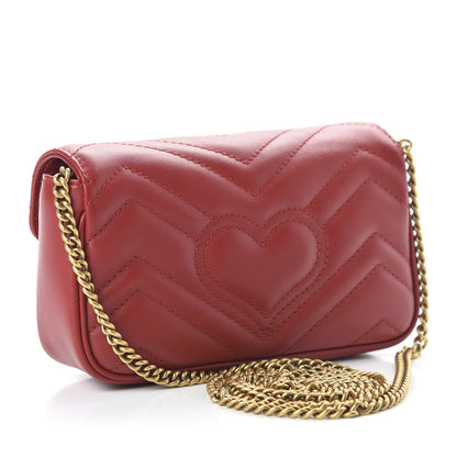 Gucci Calfskin Matelasse Super Mini GG Marmont Shoulder Bag Hibiscus Red 3 of 11