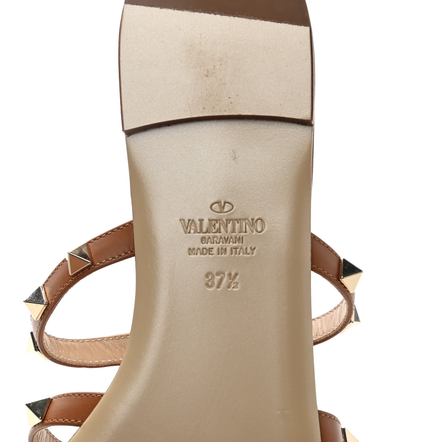 Valentino Garavani Nappa Rockstud Caged Flat Slide Sandals 37.5 Cuoio 7 of 10