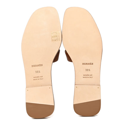 Hermes Box Calfskin Oran Sandals 38.5 Gold 5 of 9
