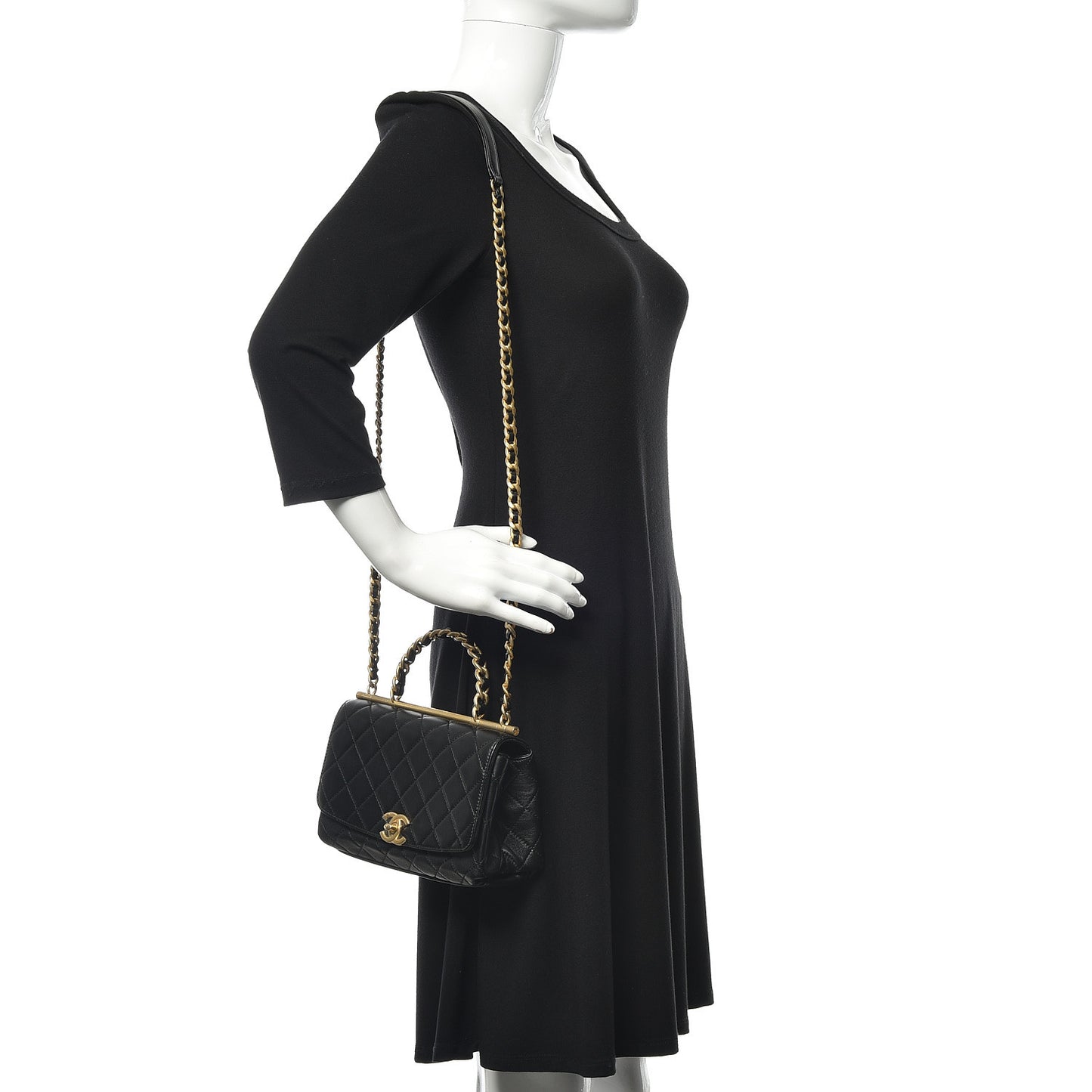 Lambskin Quilted La Parisienne Top Handle Flap Black