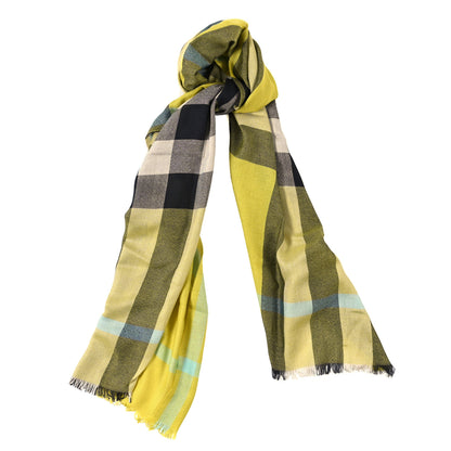 Burberry Silk Cashmere Half Mega Check Scarf Green Cream 1 of 3