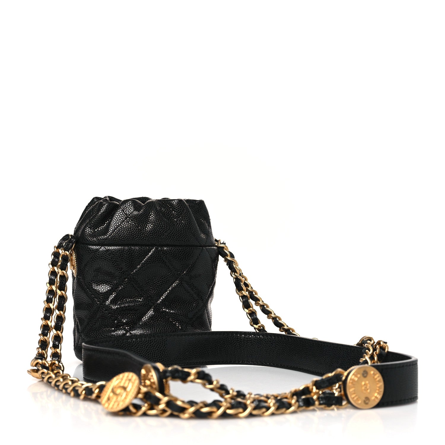Chanel Caviar Quilted Twist Your Buttons Micro Bucket Bag Black 3 of 9
