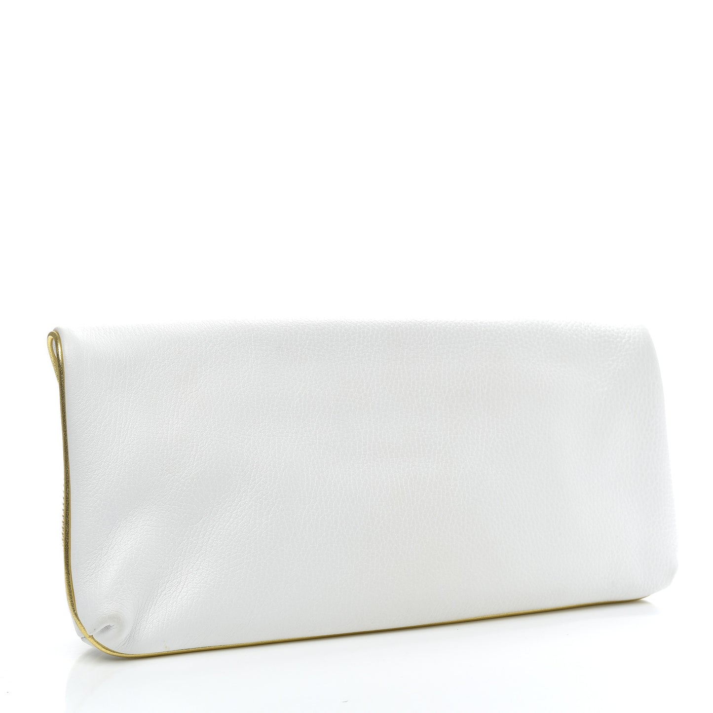 Grainy Calfskin Padlock Skull Clutch White