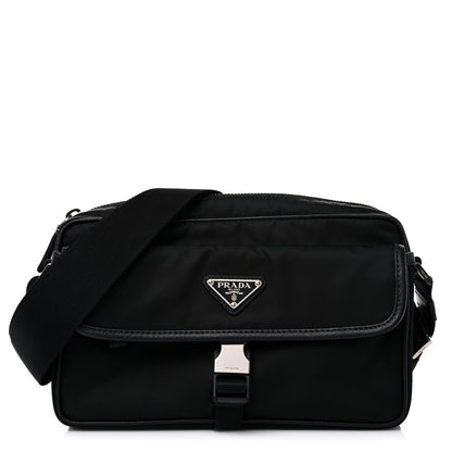 Prada Tessuto Nylon Saffiano Single Snap Buckle Messenger Flap Bag Black 1 of 8