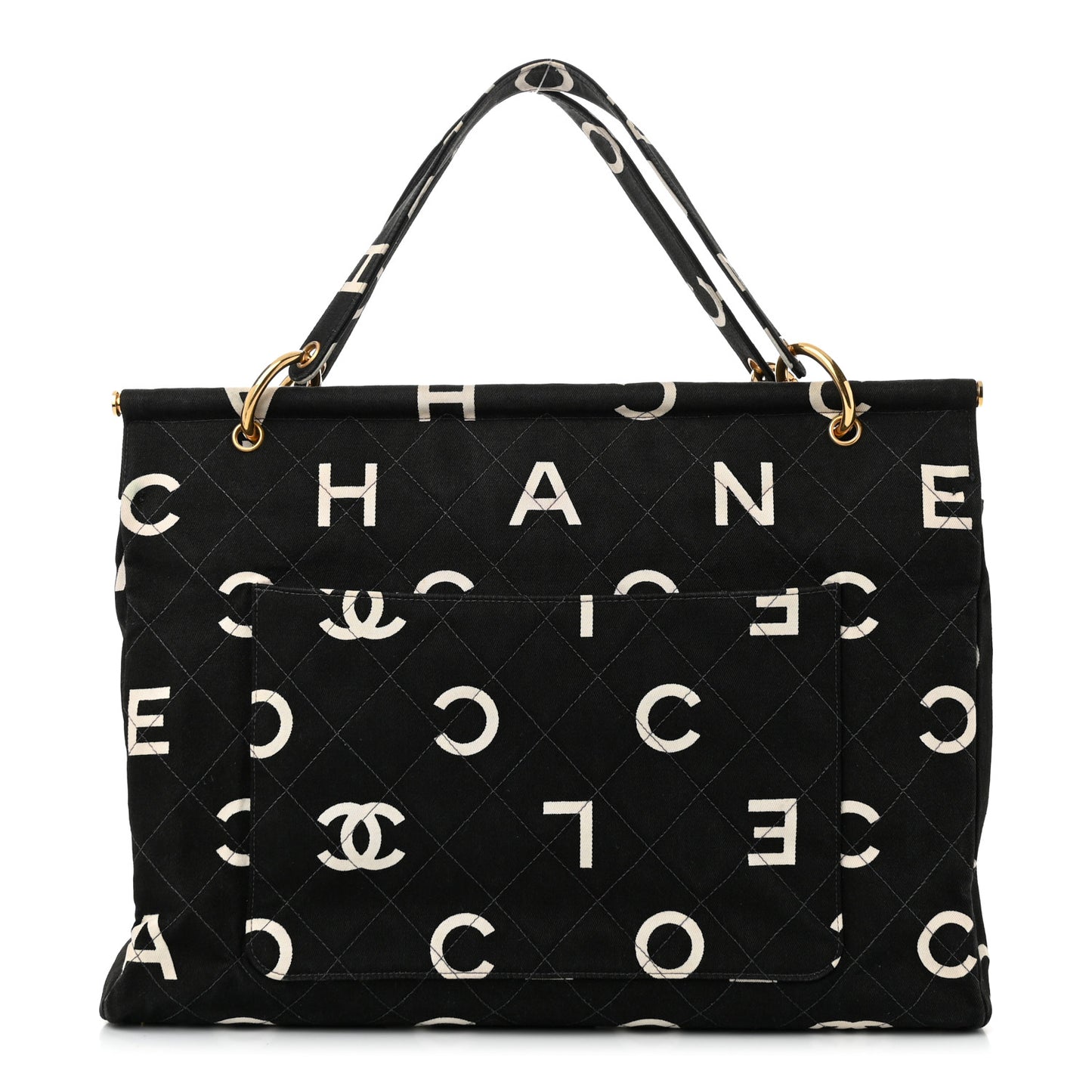Canvas Printed Quilted Logo Tote Black White