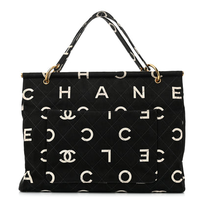 Chanel Canvas Printed Quilted Logo Tote Black White 1 of 11