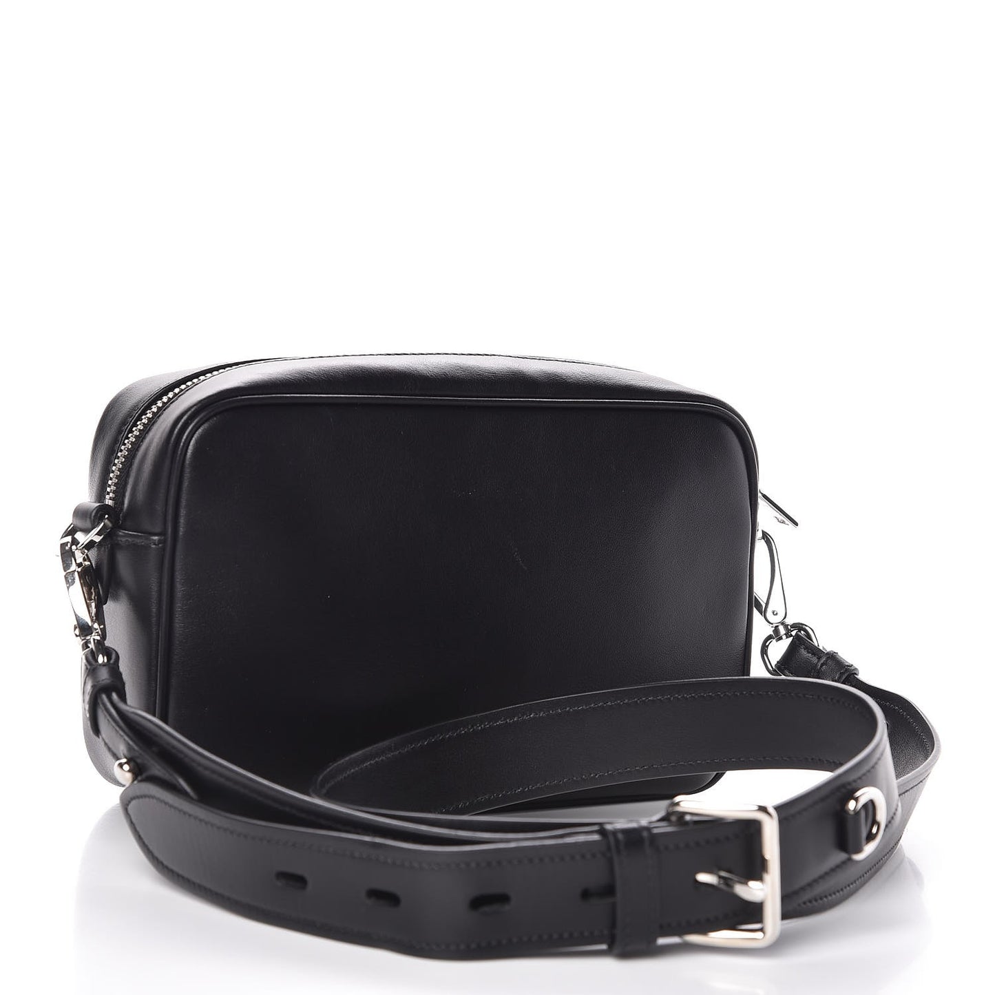 City Calfskin Racing Logo Camera Bag Black Fuxia