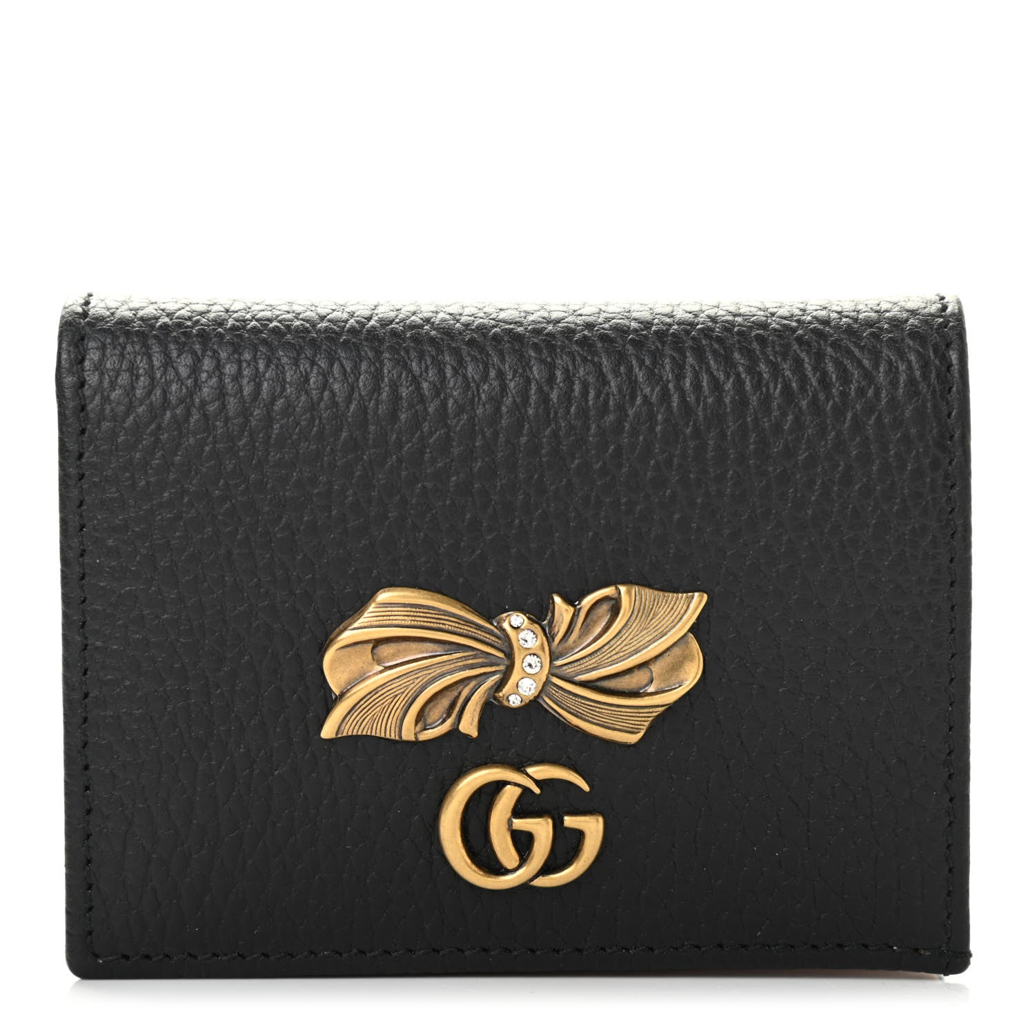 Gucci Calfskin GG Marmont Bow Card Case Black 1 of 7