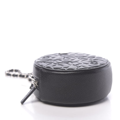 Chanel Caviar Camellia Embossed Round Clutch With Chain Black 4 of 11