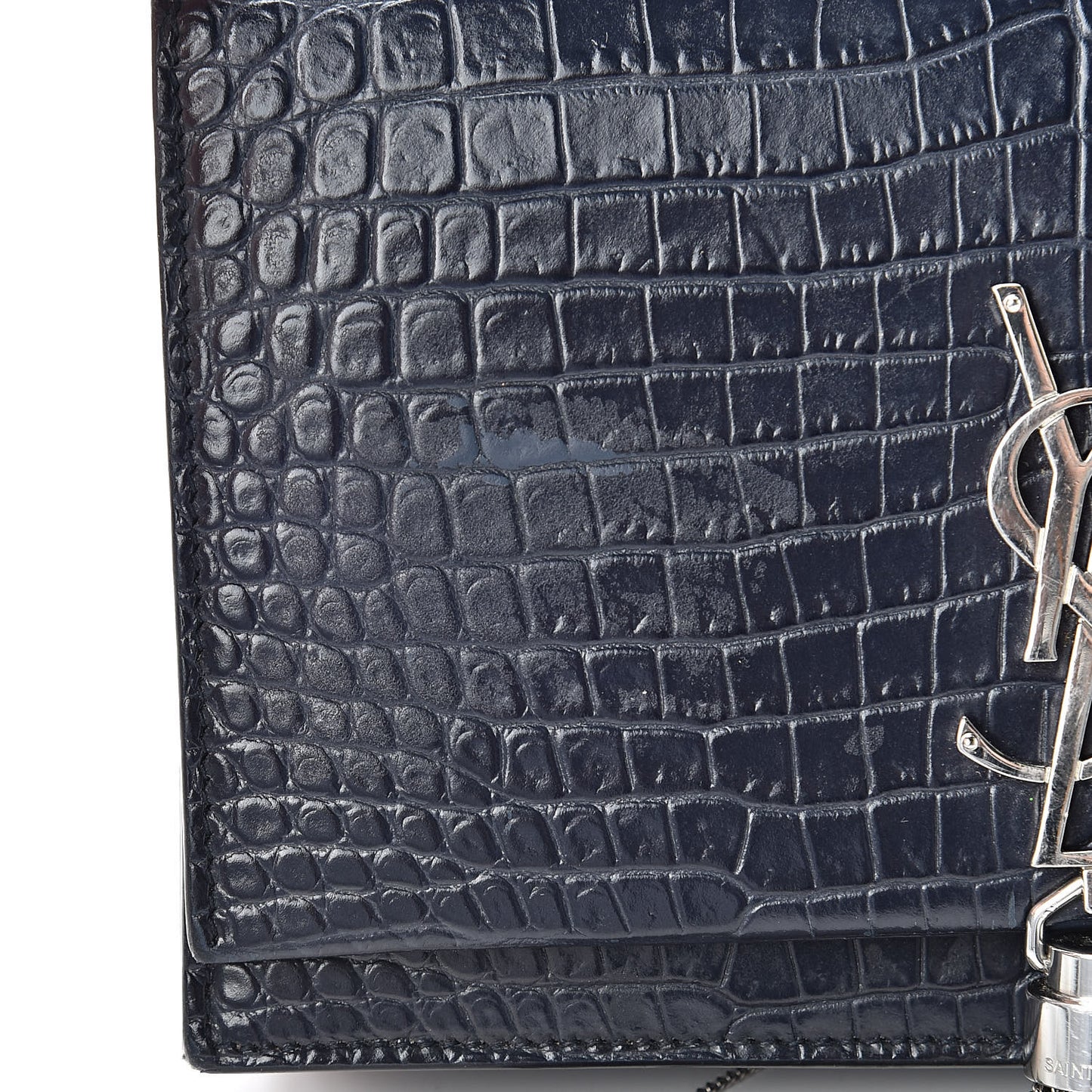 Calfskin Crocodile Embossed Kate Monogram Tassel Chain Wallet Deep Marine