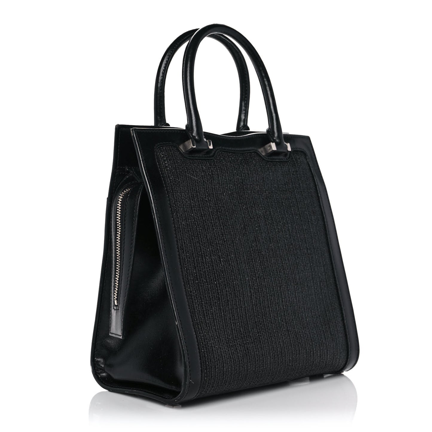 Raffia Shiny Calfskin Medium Uptown Tote Black