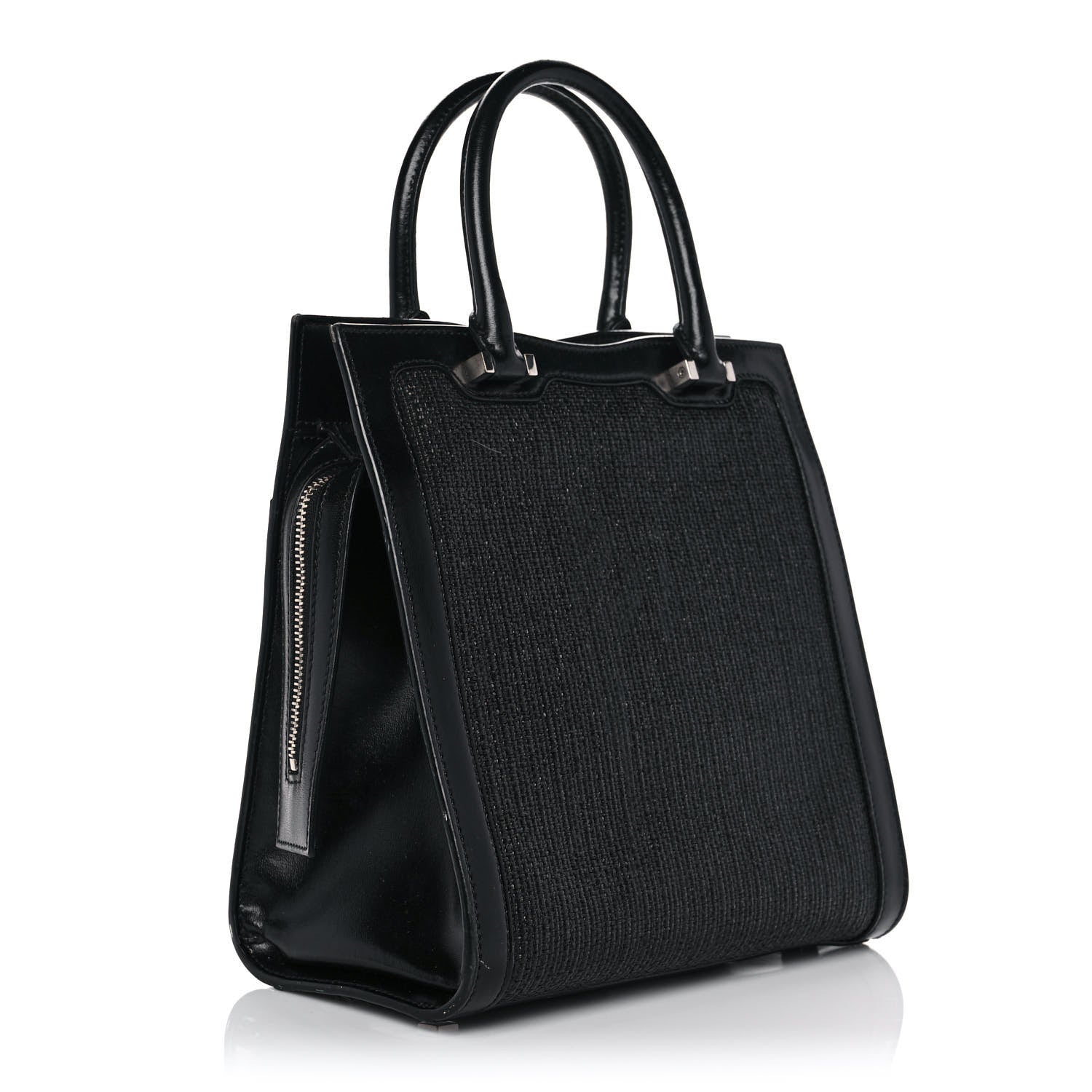 Saint Laurent Raffia Shiny Calfskin Medium Uptown Tote Black 3 of 13