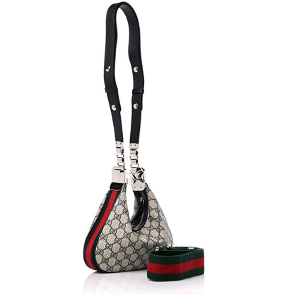 Gucci GG Supreme Monogram Textured Calfskin Web Small Attache Shoulder Bag Beige Blue 3 of 9