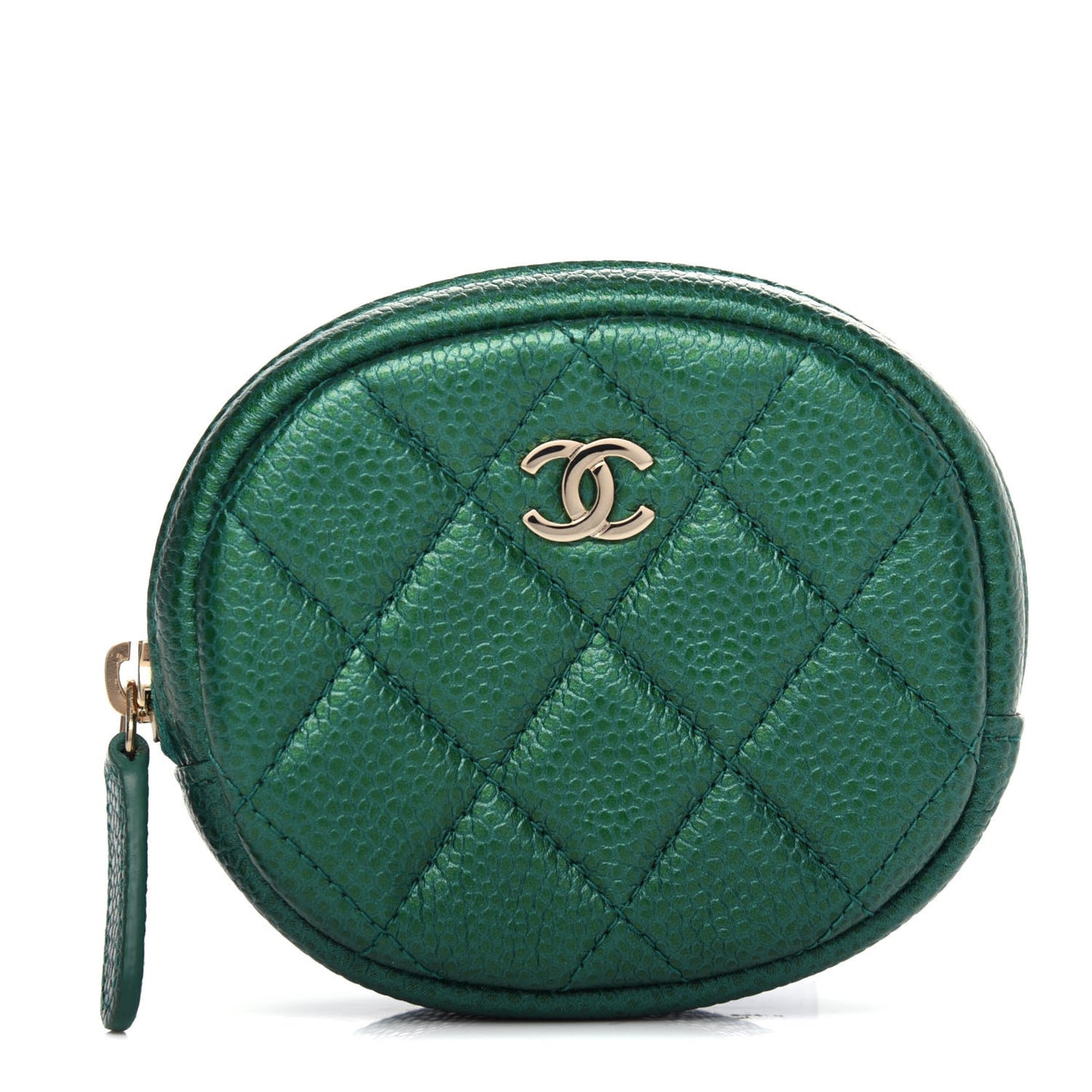Metallic Caviar Quilted Zip Around Classic Coin Purse Green