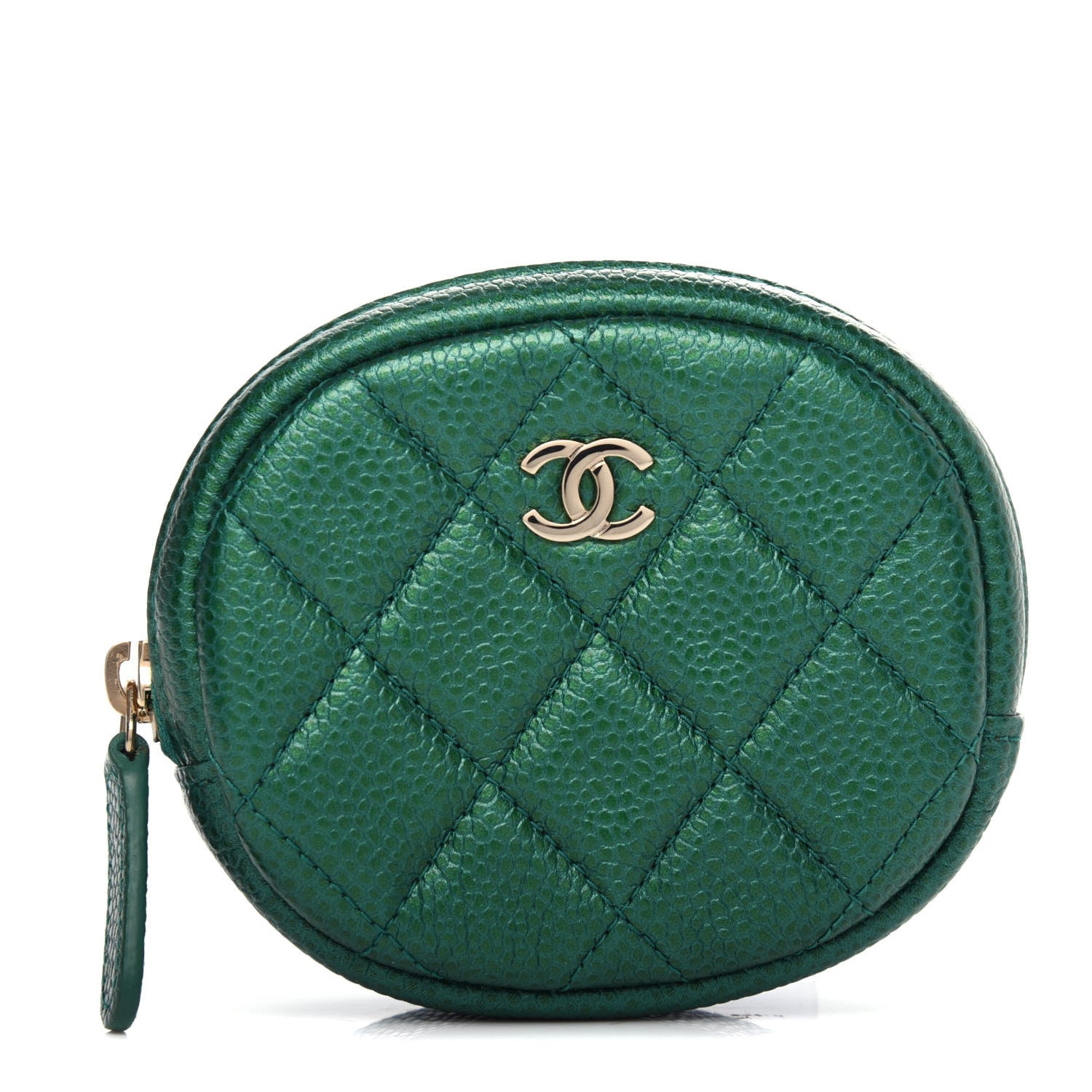 Chanel Metallic Caviar Quilted Zip Around Classic Coin Purse Green 1 of 7