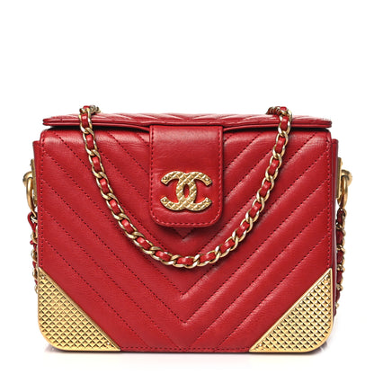 Chanel Calfskin Chevron Quilted Rock The Corner Minaudiere Bag Red 1 of 11