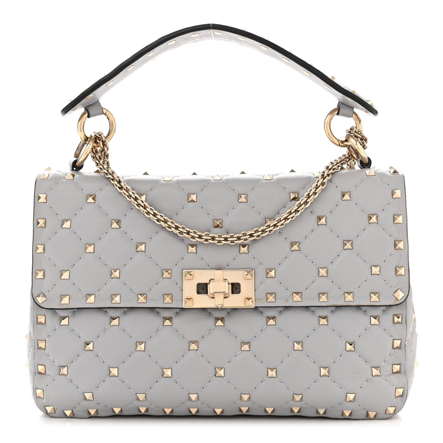 Lambskin Medium Rockstud Spike Shoulder Bag Pastel Grey