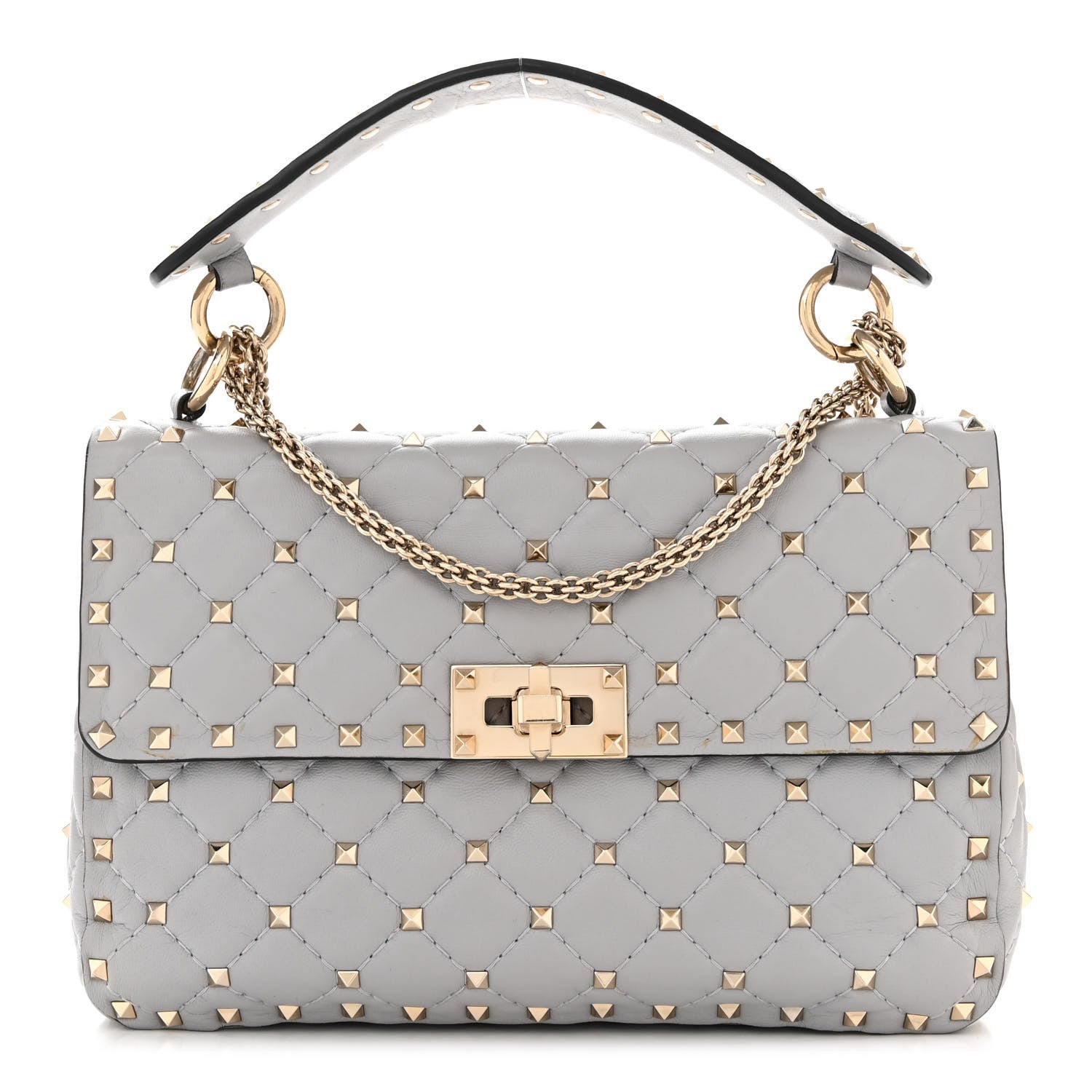 Valentino Garavani Lambskin Medium Rockstud Spike Shoulder Bag Pastel Grey 1 of 9