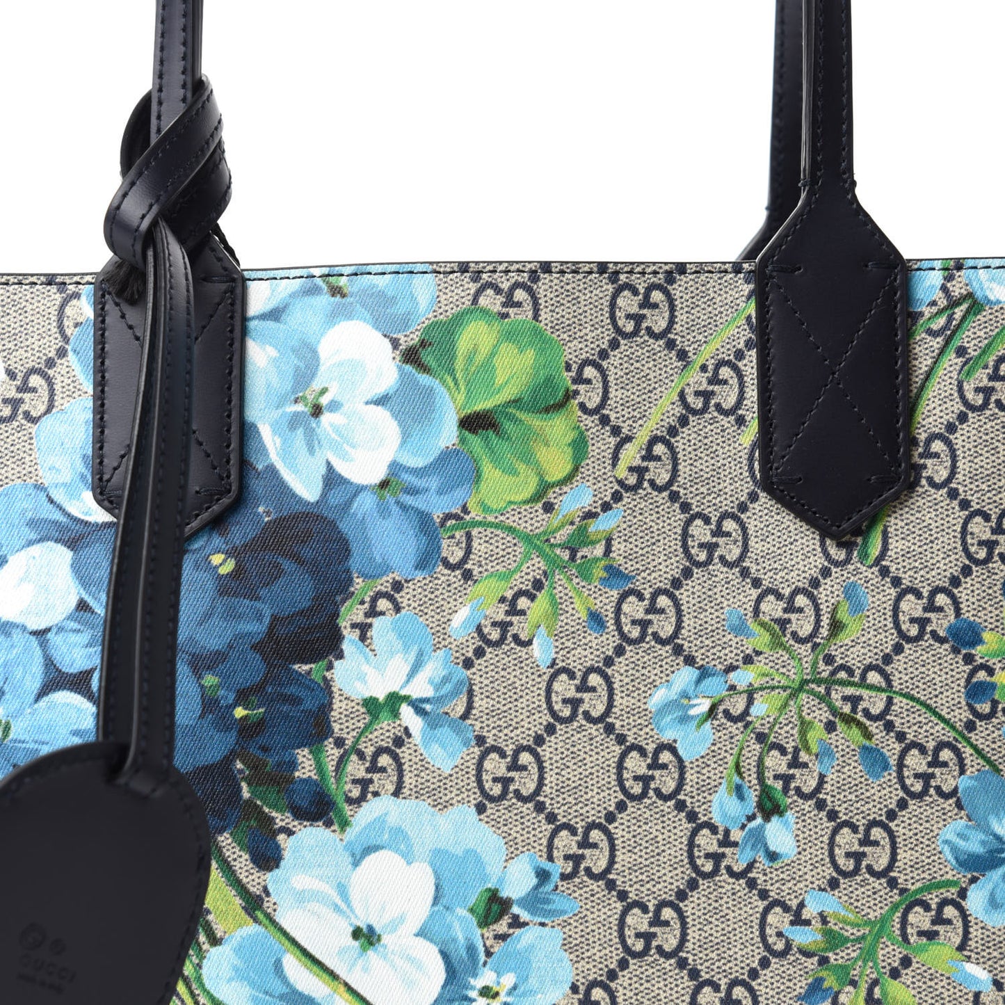 GG Supreme Monogram Blooms Small Reversible Tote Beige Blue Navy