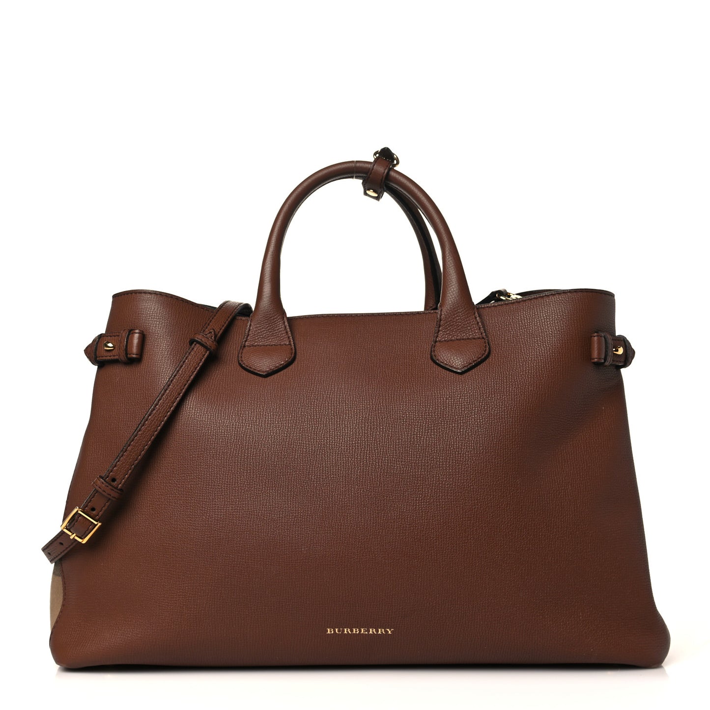 Grainy Calfskin House Check Large Banner Tote Tan