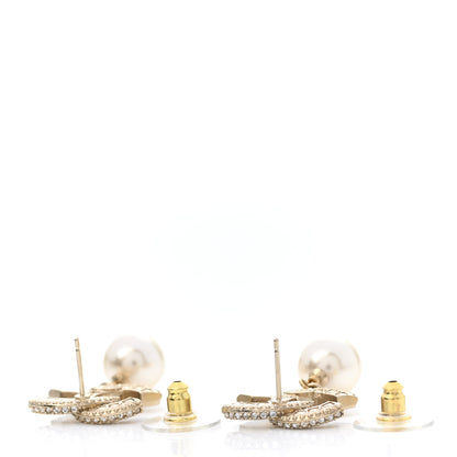 Chanel Crystal Timeless CC Pearl Drop Earrings Light Gold 3 of 5