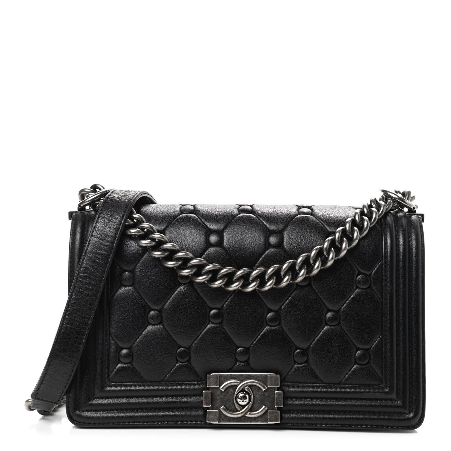 Goatskin Chesterfield Quilted Medium Celtic Boy Flap Black