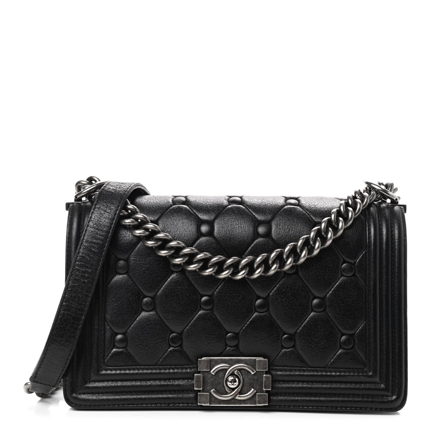 Chanel Goatskin Chesterfield Quilted Medium Celtic Boy Flap Black 1 of 9
