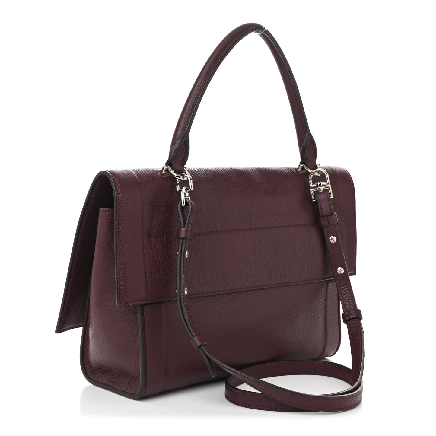 Grained Calfskin Small Shark Lock Satchel Burgundy